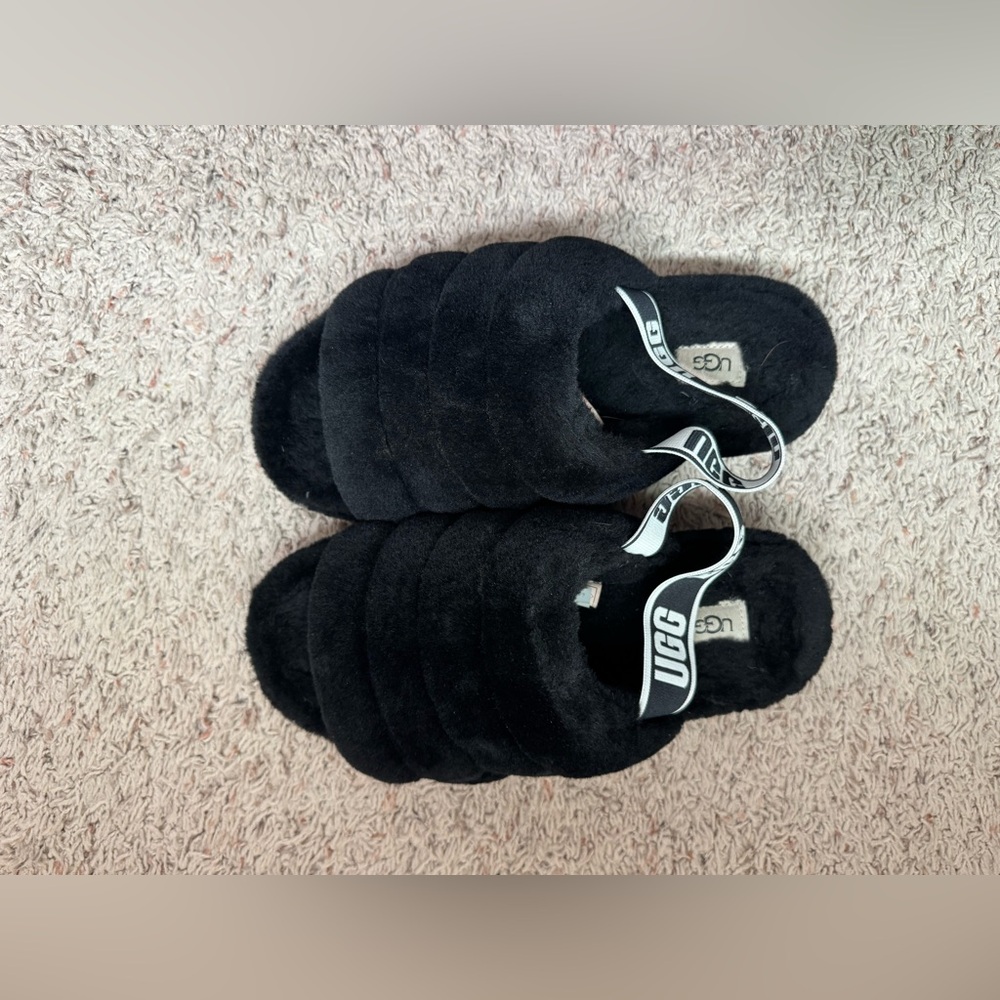 UGG Black Fluffy Slippers